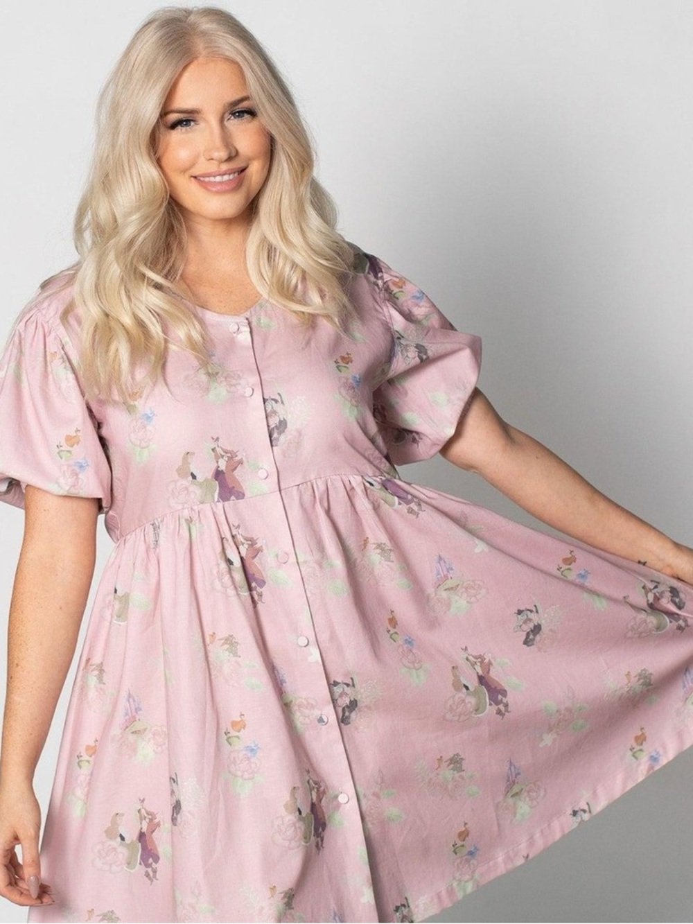 Sleeping Beauty Pink Floral Button-Front Mini Dress Cakeworthy Size 3XL